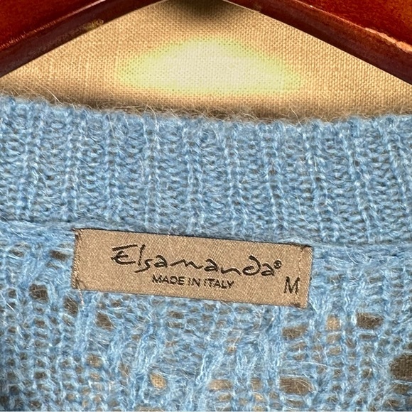 ELSAMANDA by ANTHROPOLOGIE Italian Mohair Lapis Blue Open Knit Pullover - Picture 6 of 8